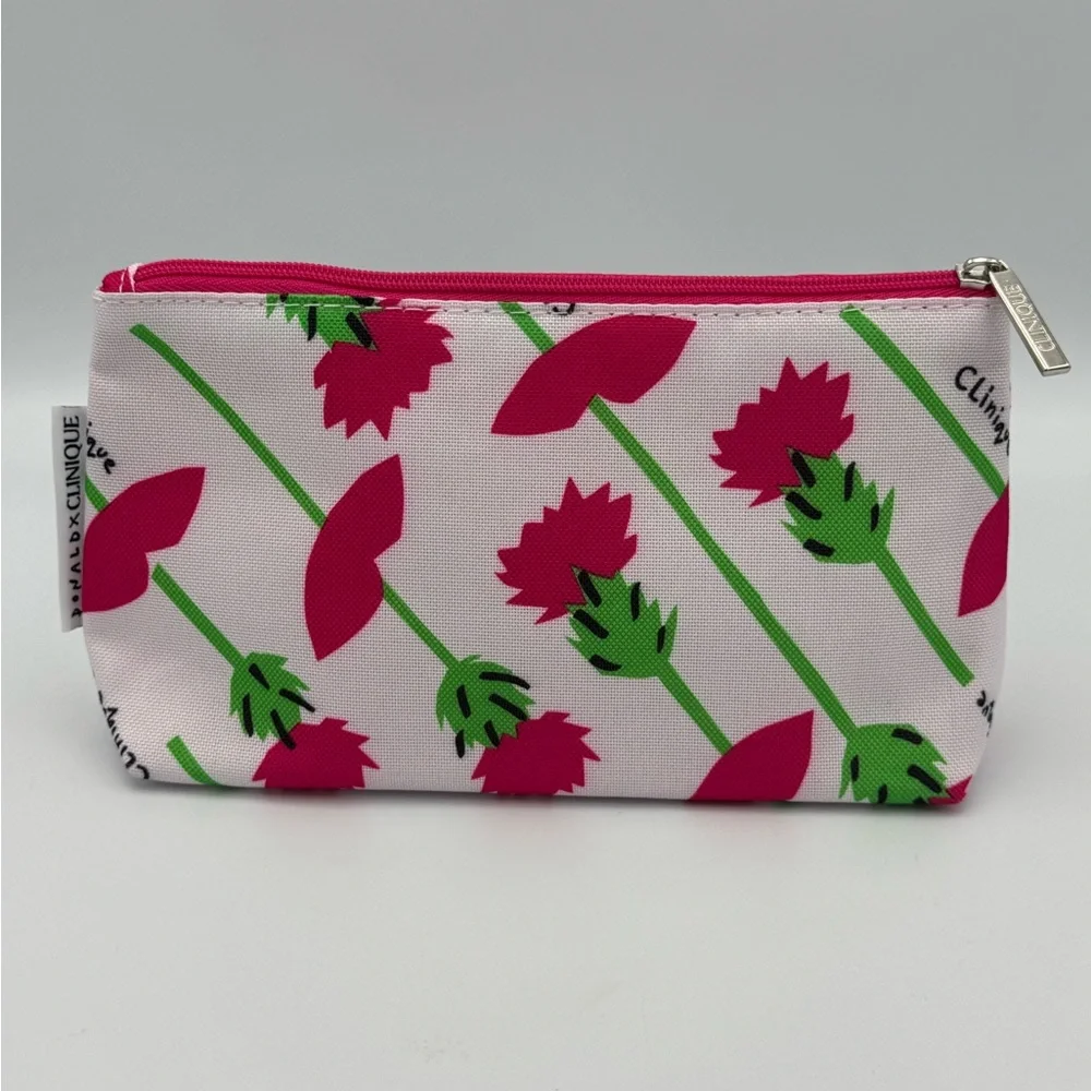 Clinique Donald Robertson Floral Makeup Bag‎ Pink Cosmetic Pouch